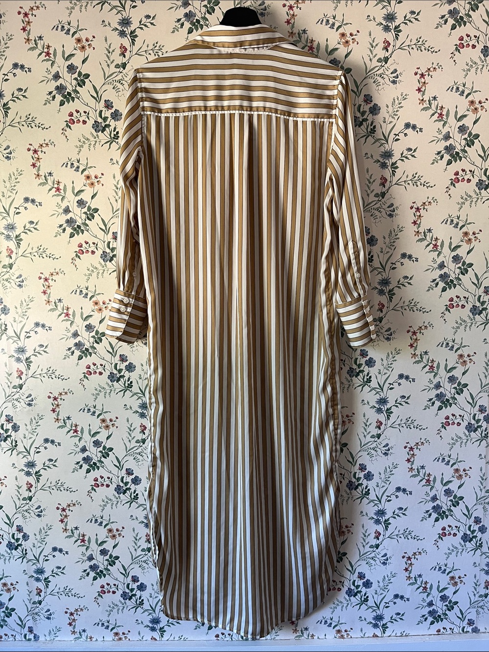 BR Striped Button-Down Shirt Dress in Tan and White - Picture 10 of 12